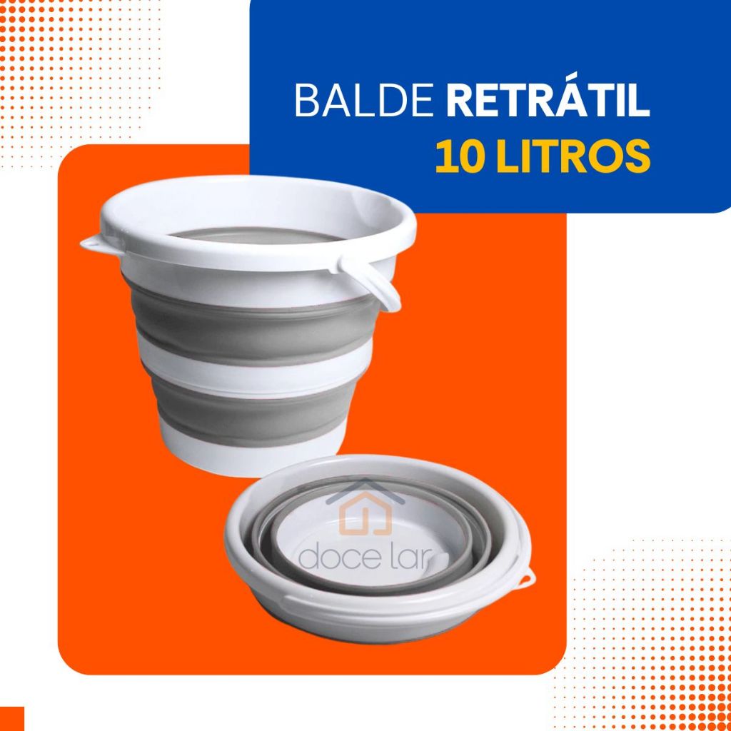 Balde de Silicone Dobrável Retrátil 10 Litros Compact Multiuso Lavanderia Apartamento Motorhome