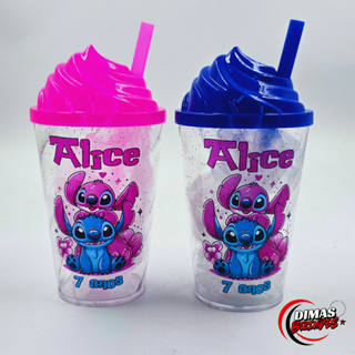 Copos Twister 300ML Personalizado Com Tampa e Canudo - Stitch e Angel (Qualquer Tema) em Oferta na Shopee