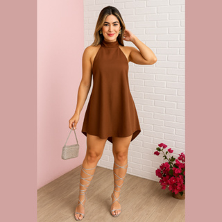 Vestido Feminino Soltinho Rodado Frente Única Gola Alta Elegante Verão Fresquinho Confortável em Oferta na Shopee