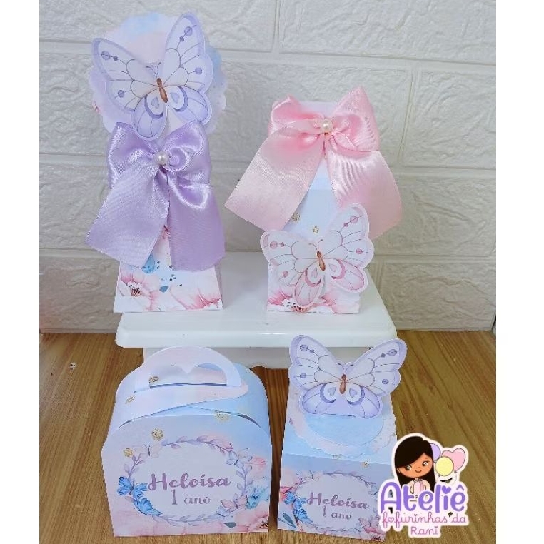 Kit caixinhas personalizadas Jardim das borboletas Jardim encantado aquarela Lembrancinha de festa