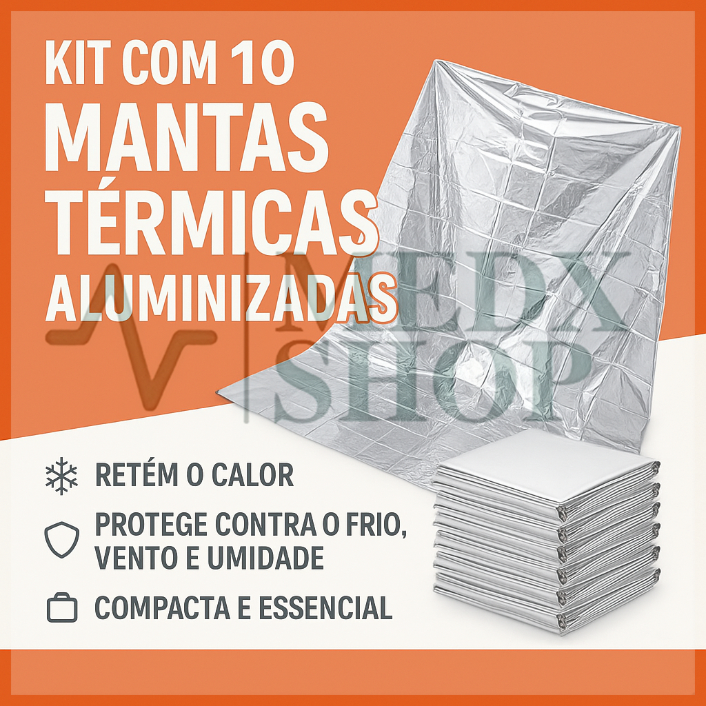 Kit com 10 Mantas Térmicas Aluminizadas de Emerg ...