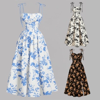 Vestido Feminino Midi Elegante Com RomâNtico Estampa Floral Para Sem Mangas Mulheres em Oferta na Shopee