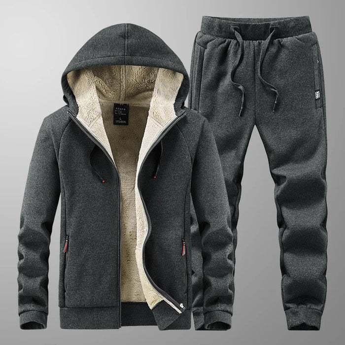 Conjunto Moletom Adulto Unissex Inverno Quente Forrado com Sherpa Blusa com Capuz e Calça Peluciada