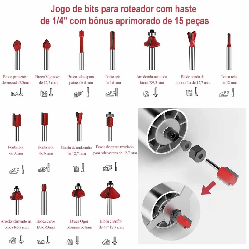 Kit Tupia Manual Laminadora 800w com Jogo de 15 Fresas 6mm — foto 7