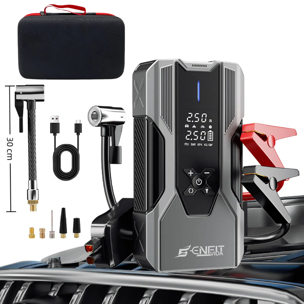 Auxiliar Partida Bateria Portátil Emergência Compressor Ar 10000mAh {ENFIT VIDA}