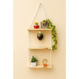 Prateleira de madeira suspensa 3 andares nicho de parede com corda rustica cordão de algodão quarto tendencia em Oferta na Shopee