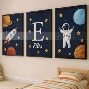 Kit 3 Quadros Decorativos Infantis Astronauta Espaço Personalizado com Nome em Oferta na Shopee