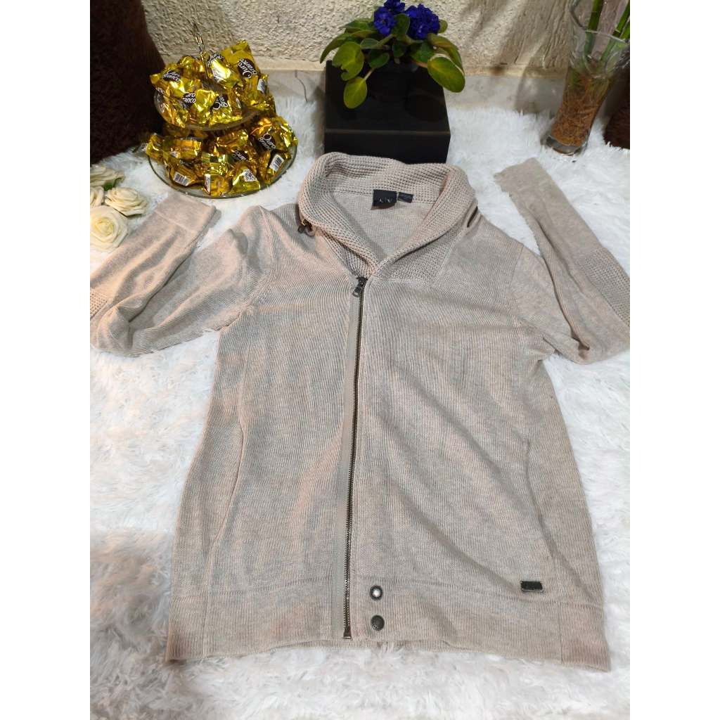 Casaco Adulto Masculino, Modelo Manga Longa, Tricot Lã, Cor: Bege, Tam: M, Marca: Bauerbauer1977