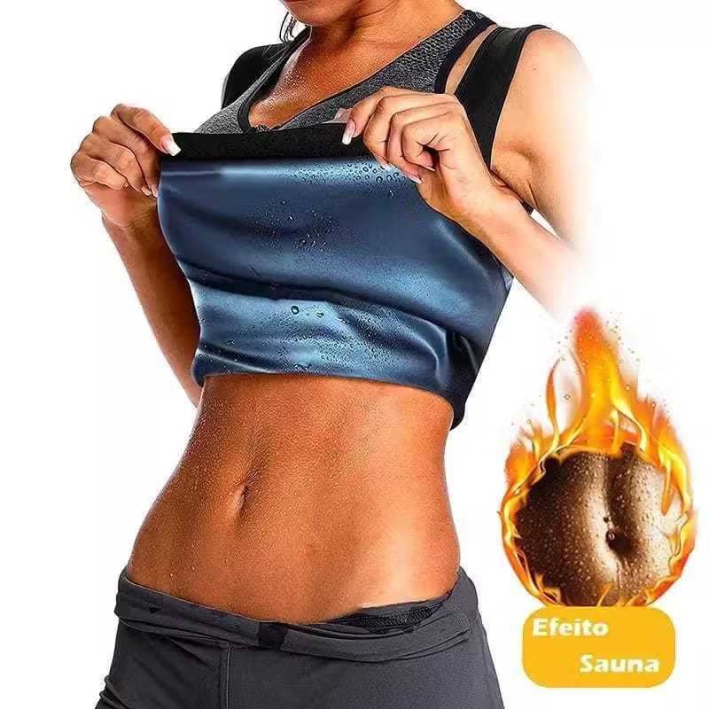 Camiseta Regata Efeito Sauna Queima Gordura Cinta Feminina Seca Barriga Definida Térmica Zipless Top