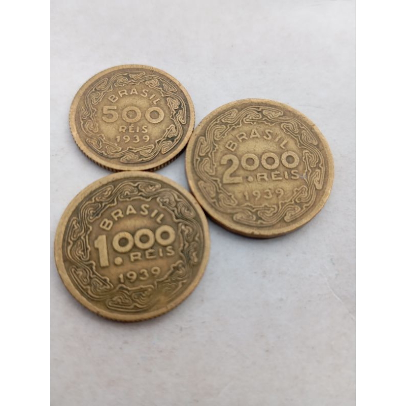 Trio 500 reis de 1939, 1000 reis de 1939 e 2000 reis de 1939