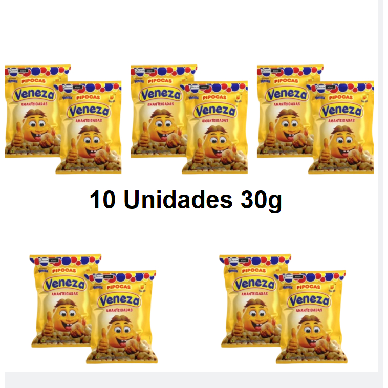 Kit / Fardo Pipoca Salgada Veneza 10 Unidades 30g em Oferta na Shopee