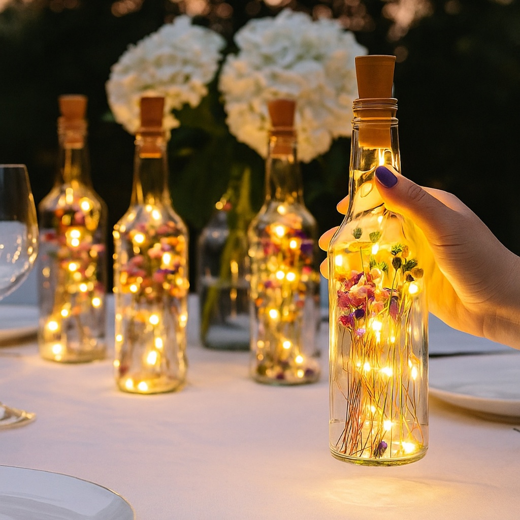 Decoração Aniversário Casamento Decoração Centro de Mesa 05 Garrafas Decoradas com Luz de LED em Oferta na Shopee