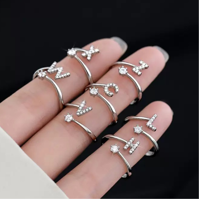 Anel de letra Prata 925 Aparador Zircônia Feminino  Delicado em Oferta na Shopee