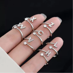 Anel de letra Prata 925 Aparador Zircônia Feminino Delicado