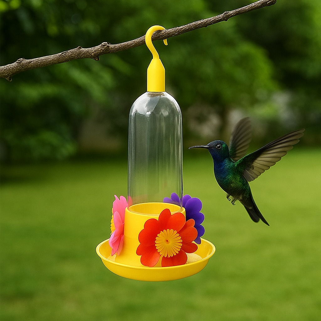 Bebedouro Acrílico Para Beija-Flor e Pássaros 3 Flores Com Bandeja Kit Com 06/10/20/30 Unidades