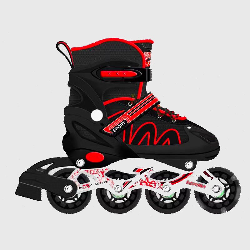 Patins Roller Inline Reto Preto Com Vermelho Ajustavel Meninas ( Primeira Roda Com Led )