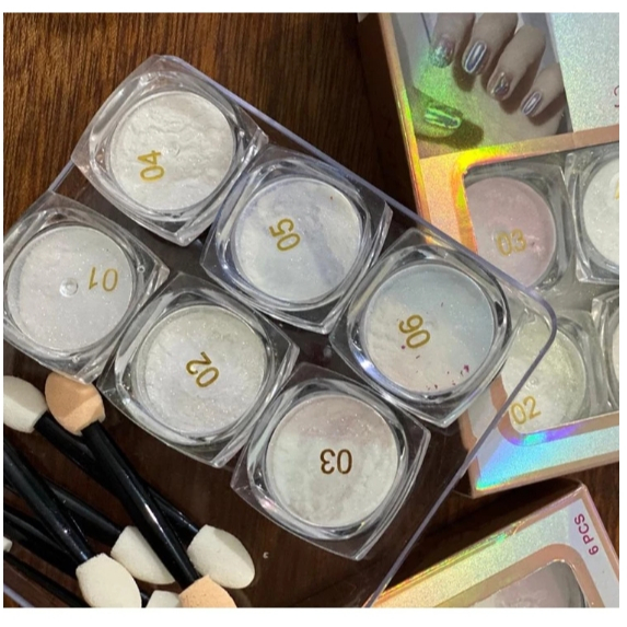 Kit 6x Pó Sereia Asa Borboleta Unhas Gel Encapsulada Glitter