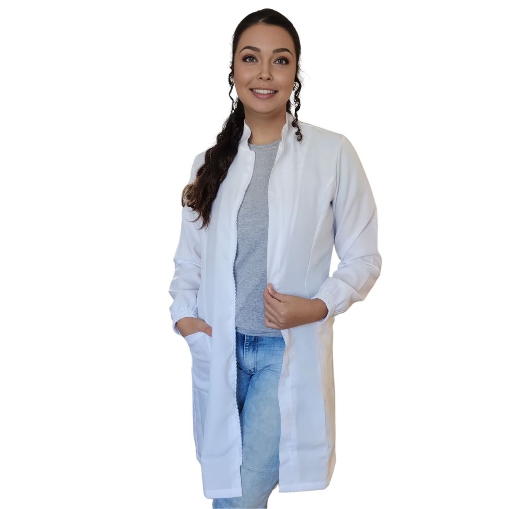 Jaleco com Zíper Frontal em OXFORD Gola Padre Uniforme Profissional Praticidade para Estética e Enfermagem