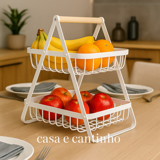 Fruteira de Mesa Rustica de Ferro e Bambu para Café da Manhã Multiuso Metal Preto Cesto Organizador em Oferta na Shopee