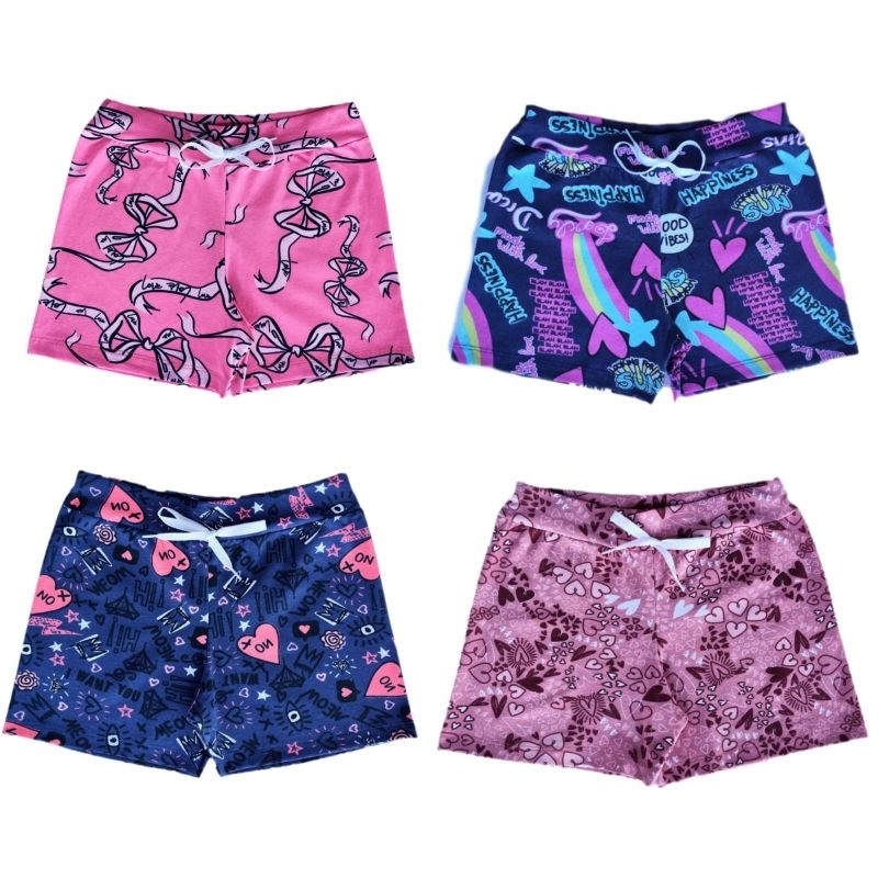 Kit com 4 Shorts/Bermuda infantil/juvenil  do 6 há 16 anos ESTAMPADO (feminina)