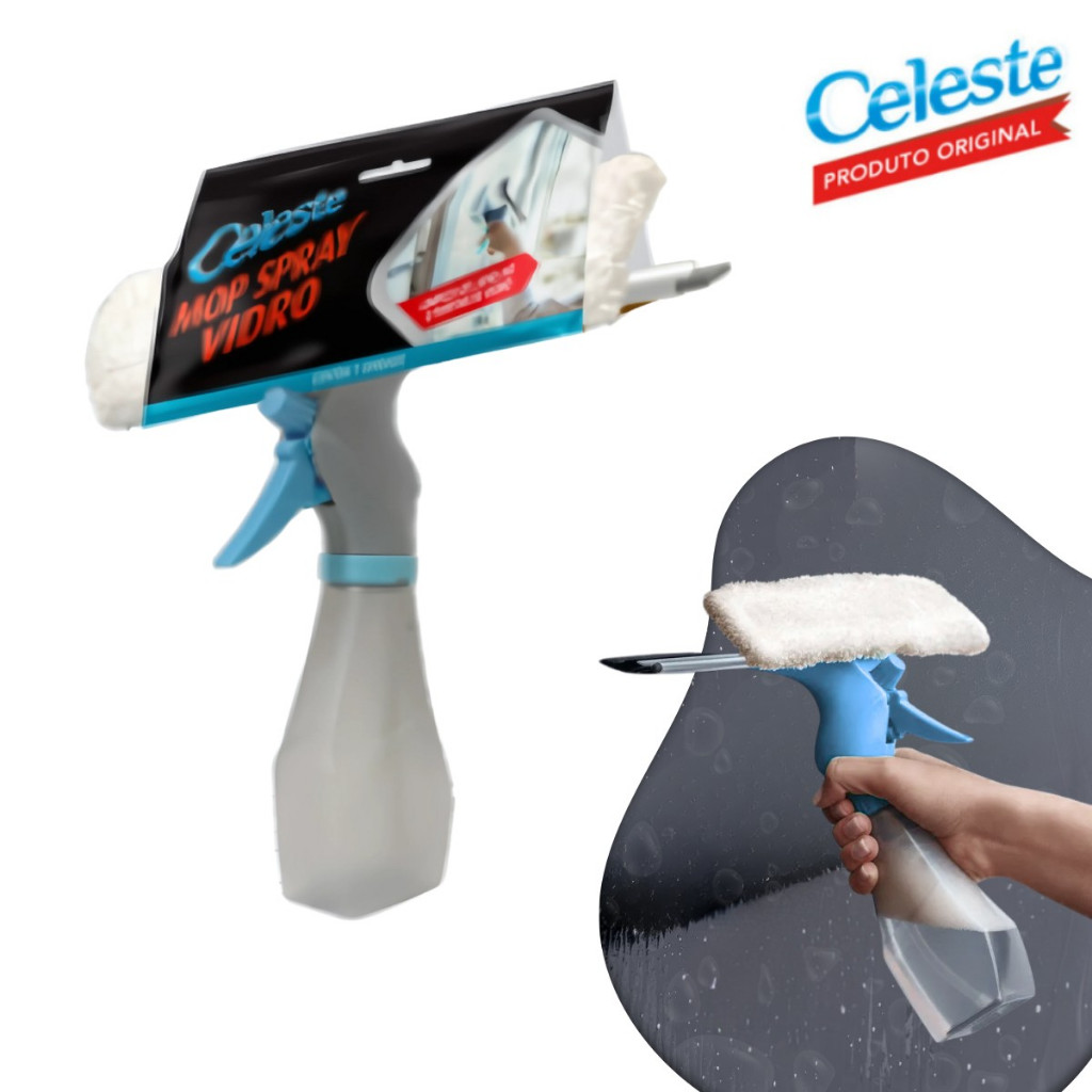 Limpador de Vidros Mop Spray com Rodo e Reservatório Microfibra de Alta Eficiência
