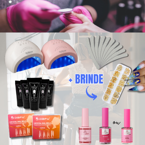 Kit Nail Designer - Cabine 48W+Polygel+Moldes F1+Top Coat+Primer/Ultrabond+Lixa 100/180