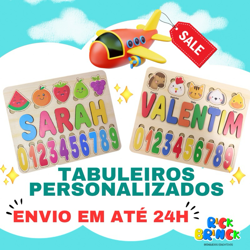 Tabuleiro Educativo com o NOME DO SEU FILHO – Brinquedo de Encaixe com Letras, Números e A...