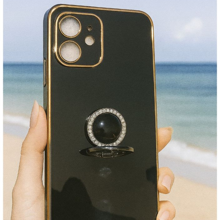 Kelly Capas Capinha de Celular IPhone 14,15,16,PRO,PLUS,PROMAX Suporte De Anel com Strass Luxuosa - detalhe