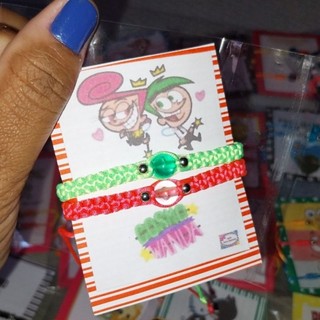 KIT PULSEIRA DE CASAL PADRINHOS MAGICOS EM MACRAME E BOLINHA QUE BRILHA NO ESCURO /FECHO REGULÁVEL, pulseira da Amizade