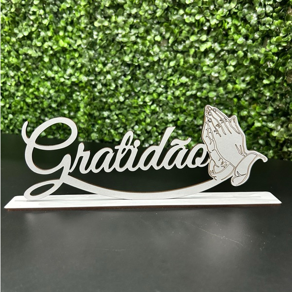 Palavra Decorativa GRATIDÃO em MDF Preto, Branco Brilhante Ideal para Sala, Escritório e Presentes