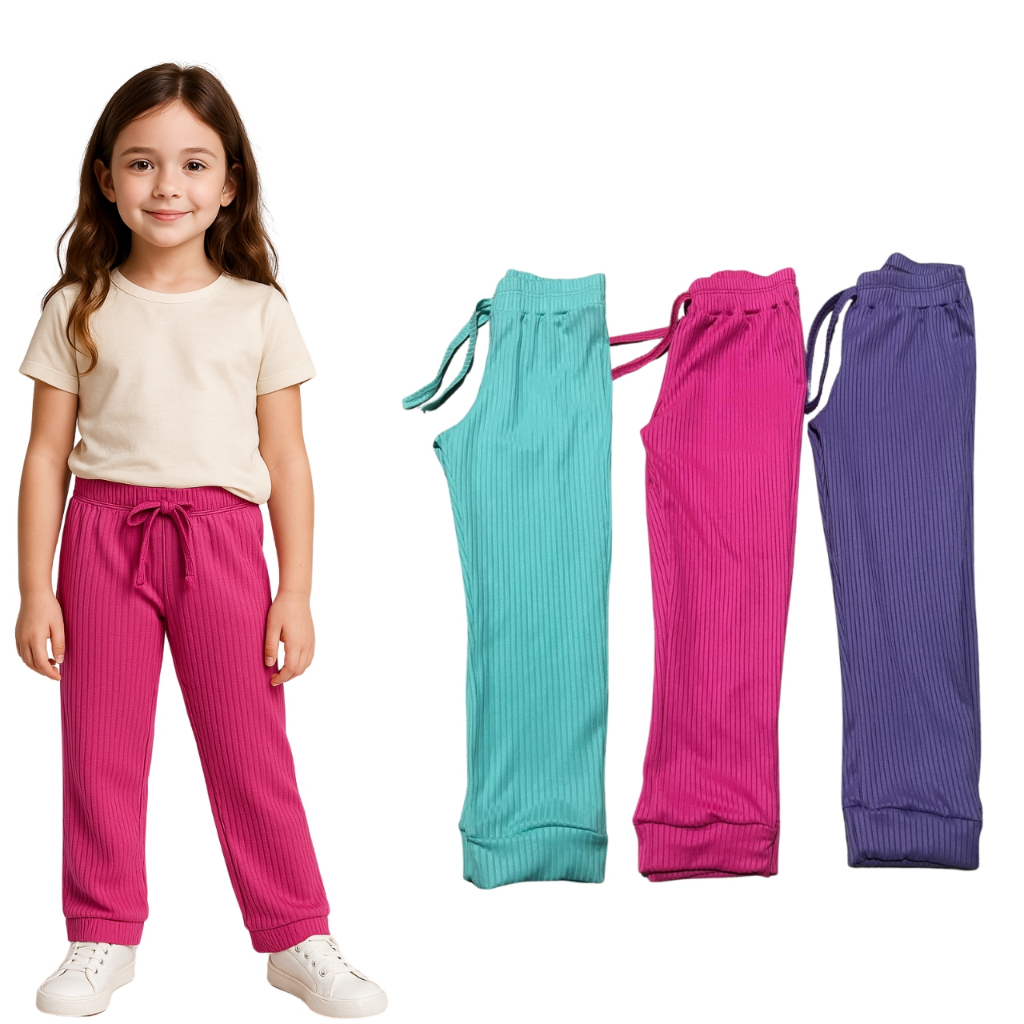 Kit Com 3 Calças malha canelada infantil menina bloguerinha moda blogueira CORES SORTIDAS