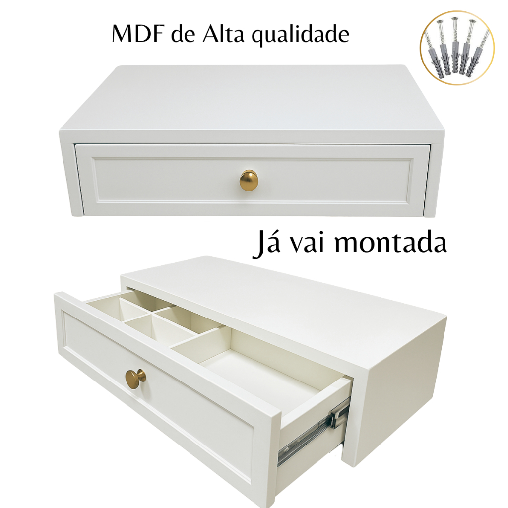 Penteadeira Suspensa Mdf 70cm Branco Texturizado Com Gaveta