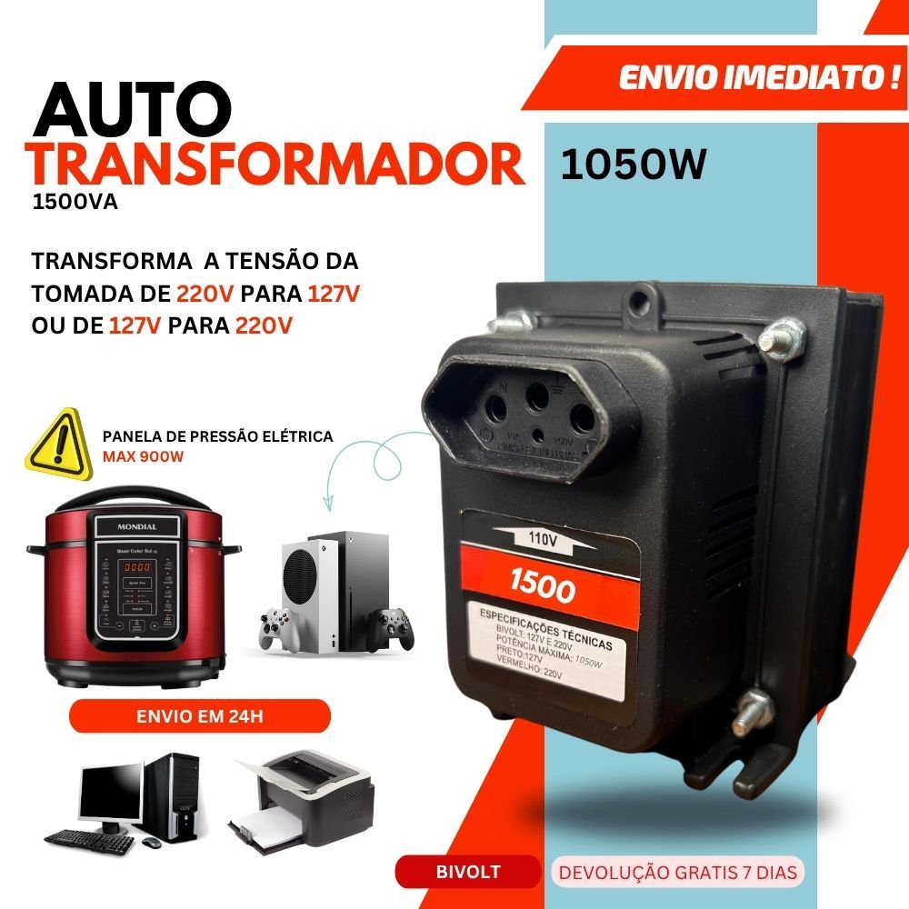 Auto Transformador 1500va Conversor Bivolt Voltagem 110 Para 220v E 220 Para 110 - Kitec