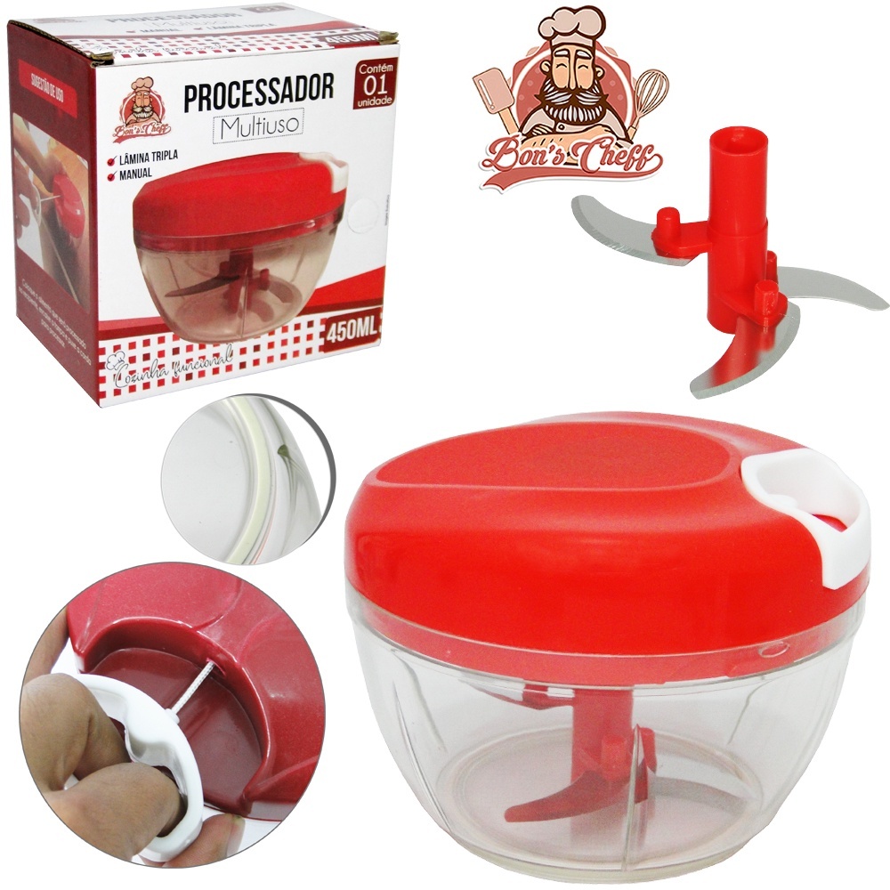 Mini Processador Manual Para Alimentos Triturador Lâminas Multifuncional Alho Legumes 450Ml 3 Lâminas  e 180ML 2 Laminas