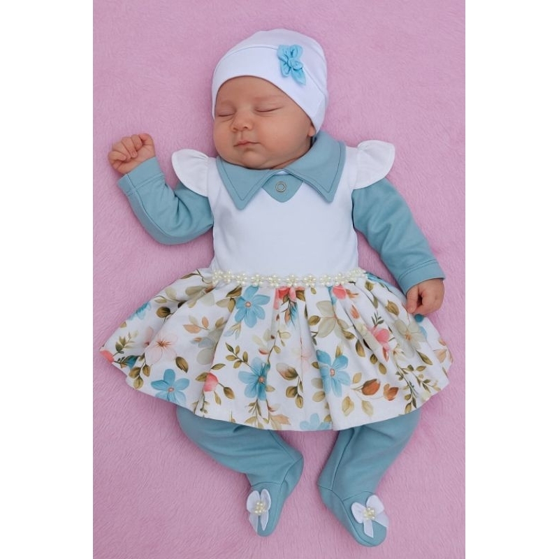 Saida de Maternidade Menina de Luxo Floral com Azul
