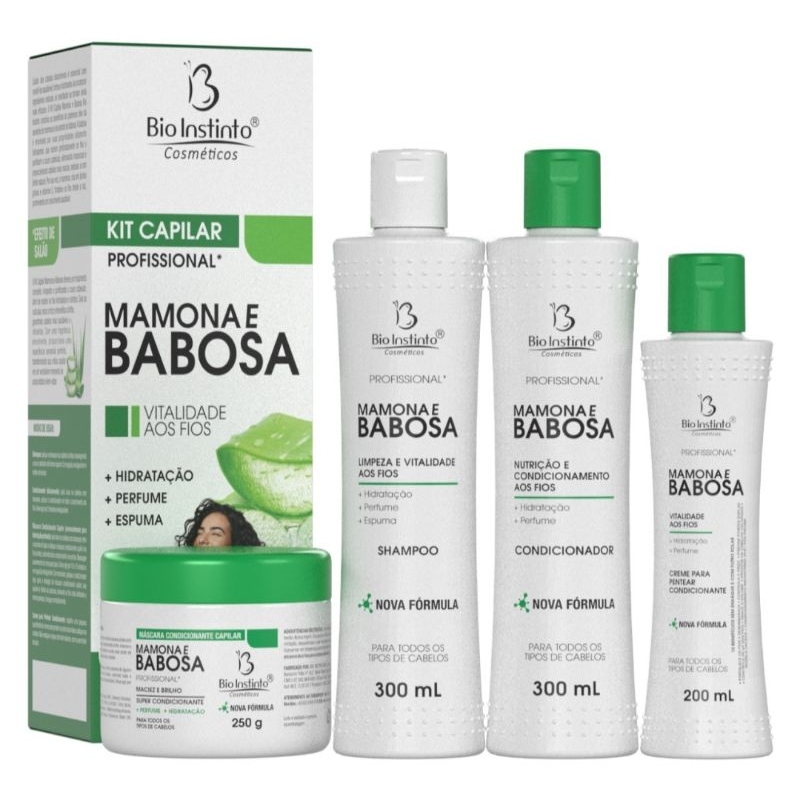 Kit capilar profissional Mamona e Babosa - 4 Itens Bio Instinto em Oferta na Shopee