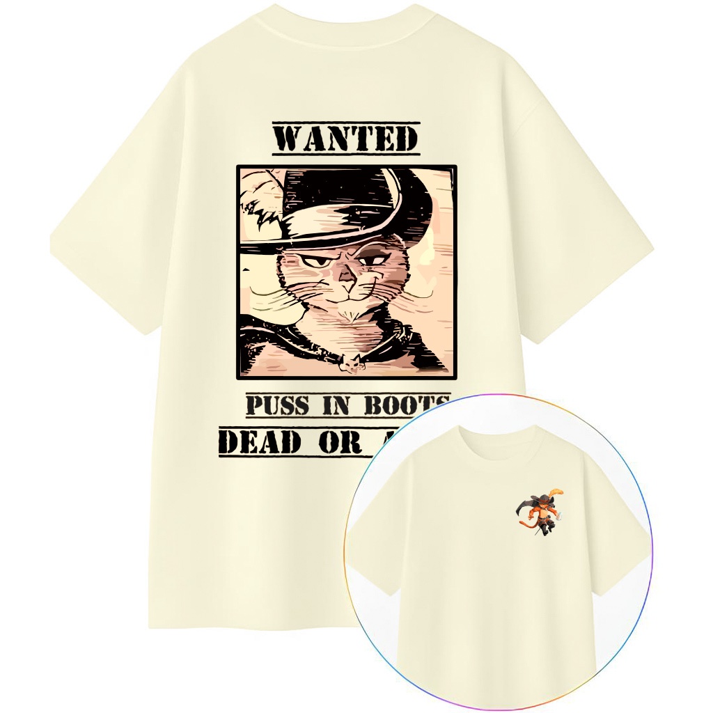 Camisetas Oversized unissex estampa Gato de Botas streetwear camisa 100% algodão T-shirt Tecido Premium, com conforto