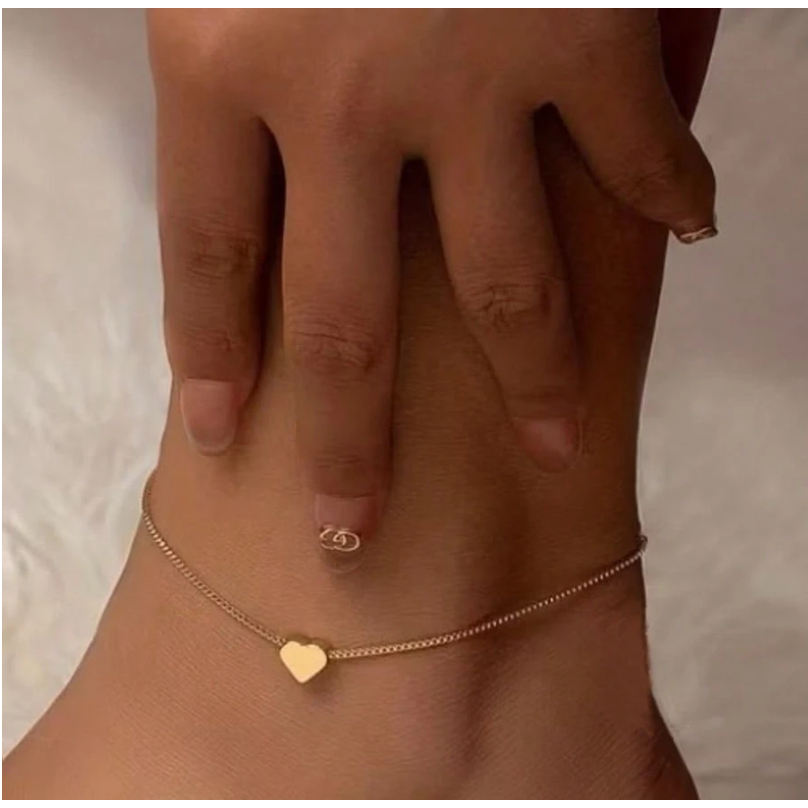 Tornozeleira Feminina Coração Banhada Ouro 18k Ajustável Delicada Presente Moda Praia