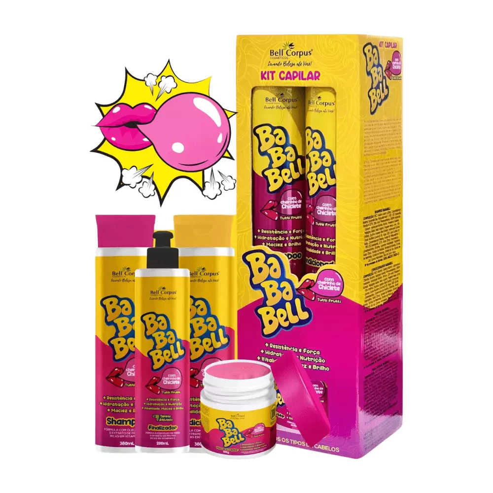 Kit Capilar BaBaBell 4 Itens com Biotina – Cheirinho de Chiclete e Brilho para Todos os Cabelos