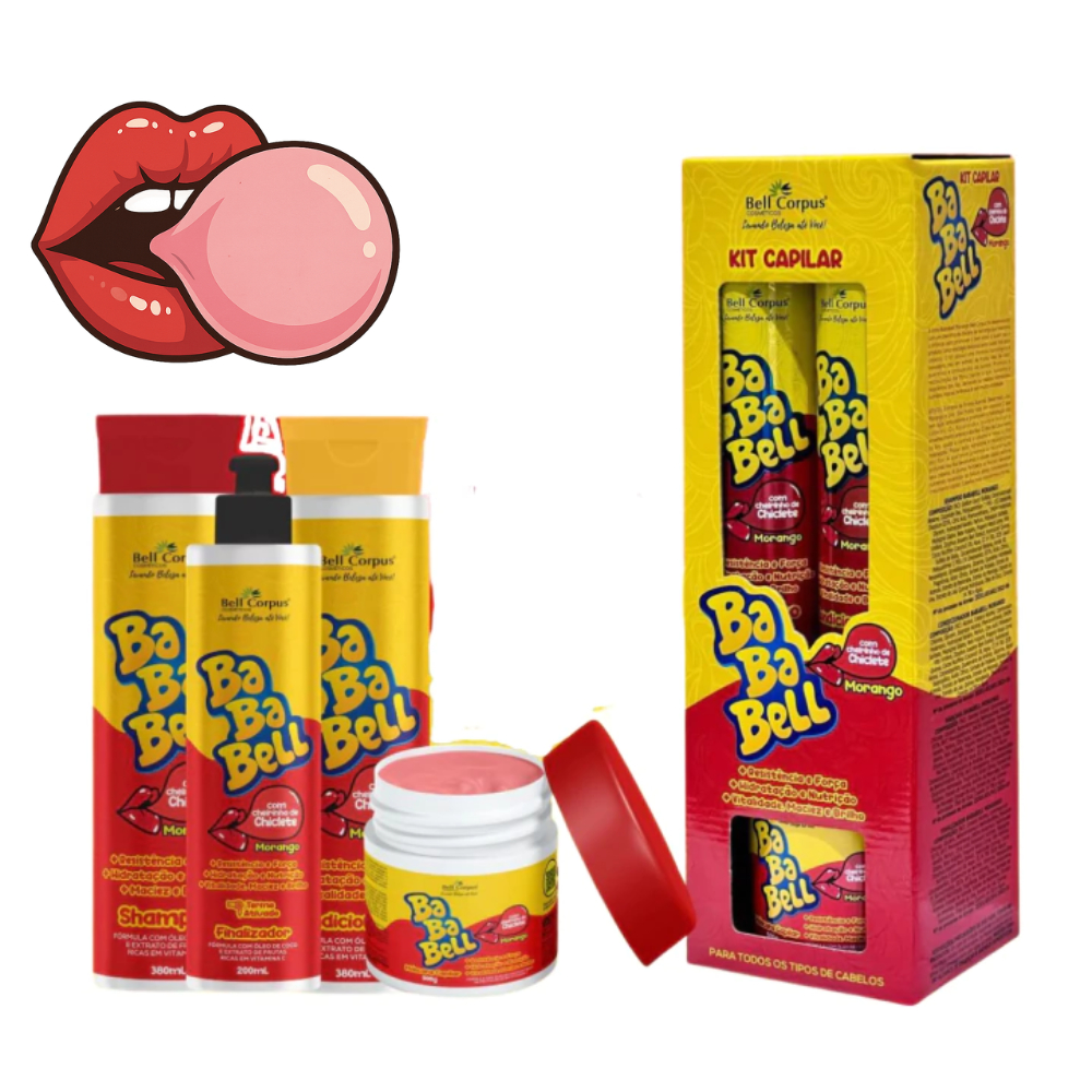 Kit 4 Itens BaBa Bell Morango – Para Todos os Tipos de Cabelo com Cheirinho de Chiclete