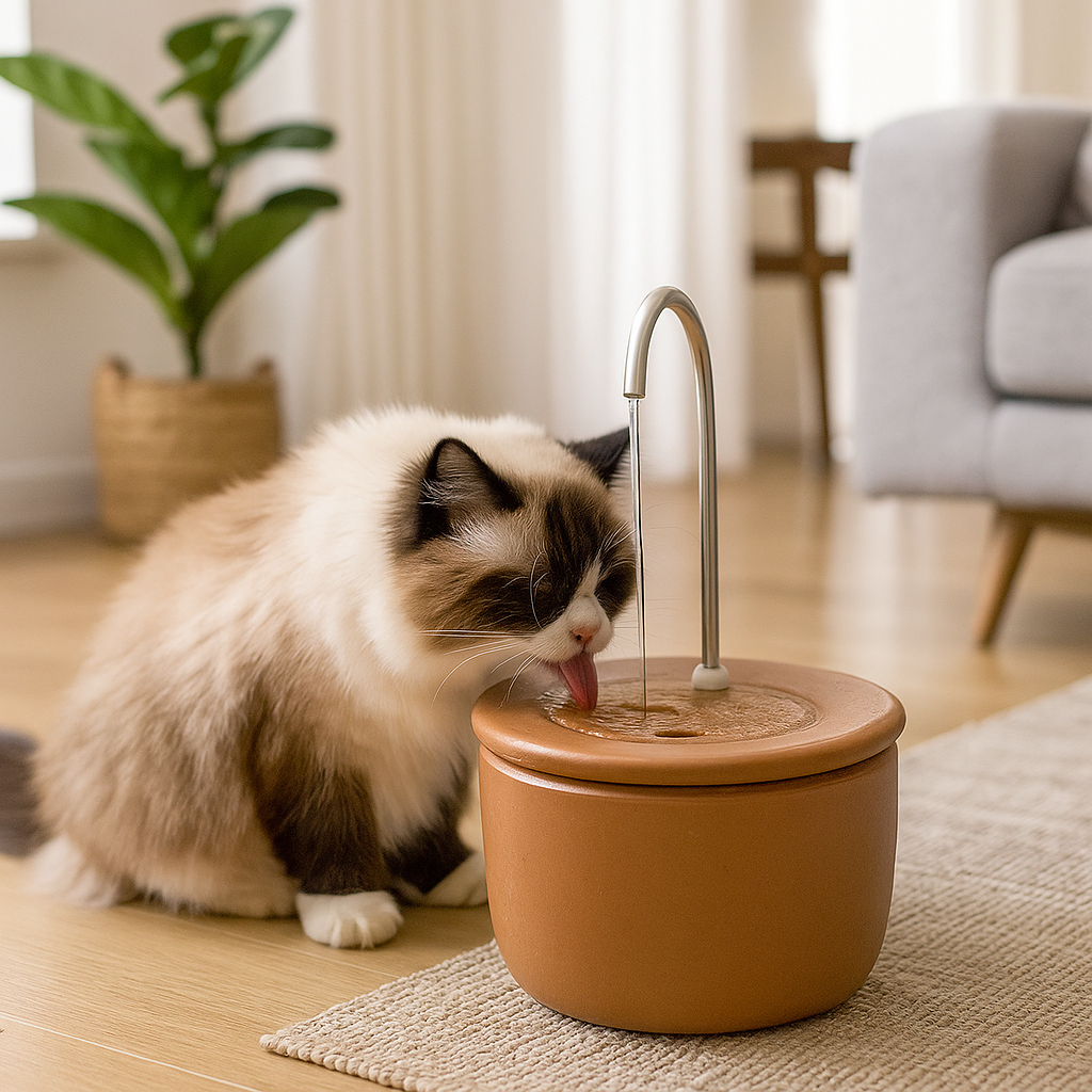 Bebedouro Fonte para Gatos em Cerâmica 2,5L Silencioso e Artesanal