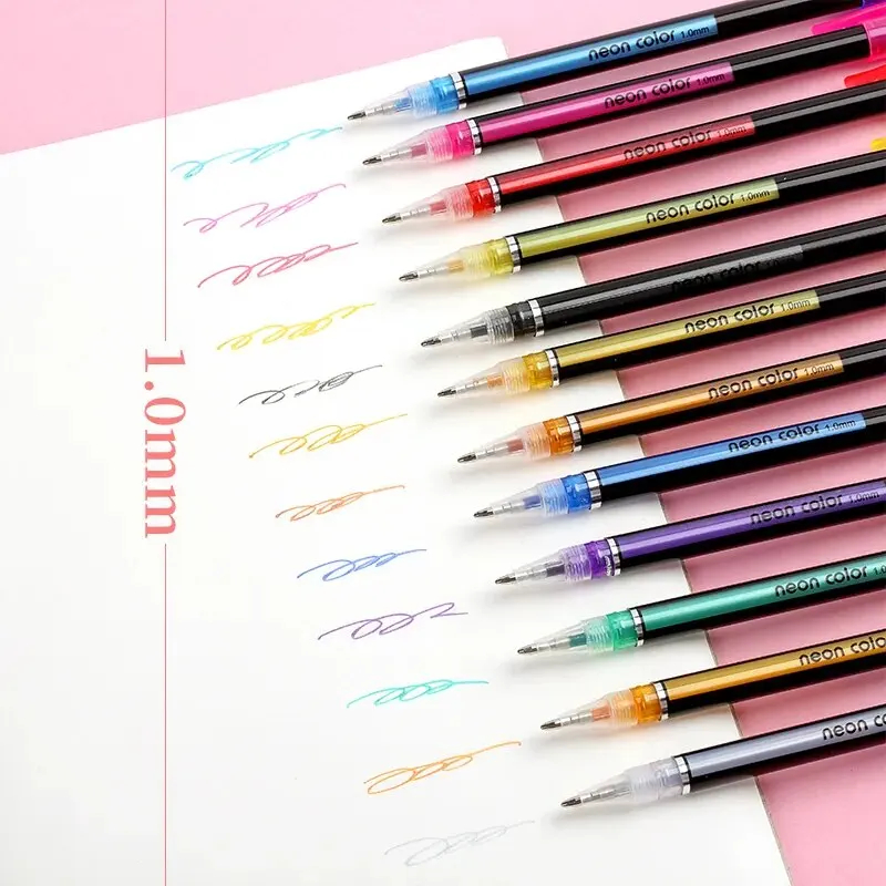 Kit Canetinha Neon Color Gel 12 Cores Metal Pen e Glitter Pen 1.0mm