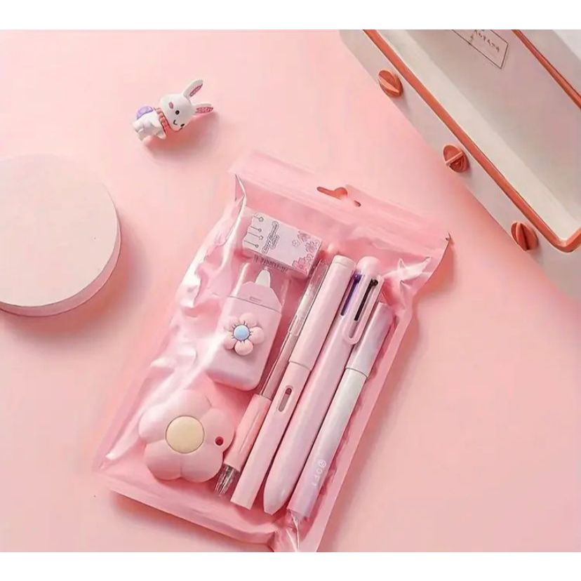 Kit de Papelaria Completo Kawaii com Canetas, Lápis, Borracha, Marcador e Estojo – Meninas Lindo Aulas em Oferta na Shopee