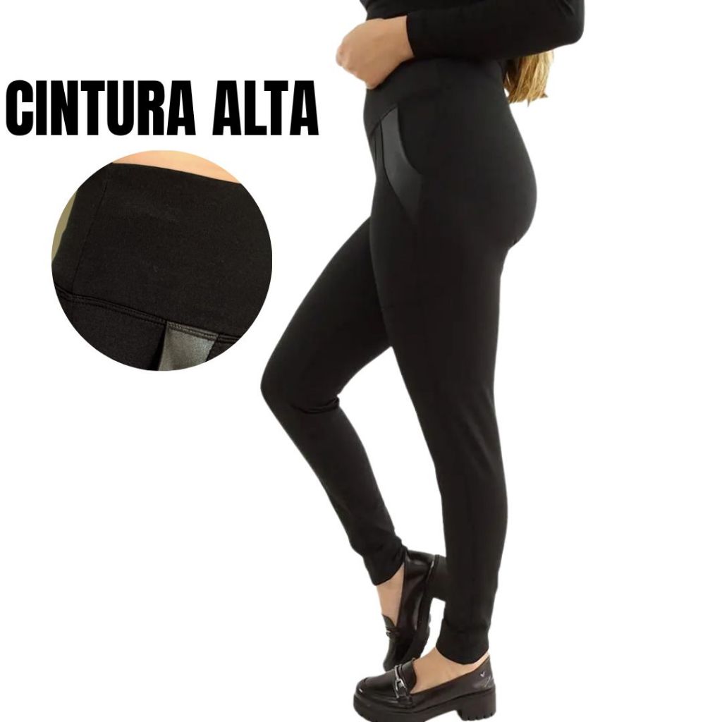 Calça Legging Montaria Peluciada Com Bolso Cintura Alta Zero Transparência Inverno LM125