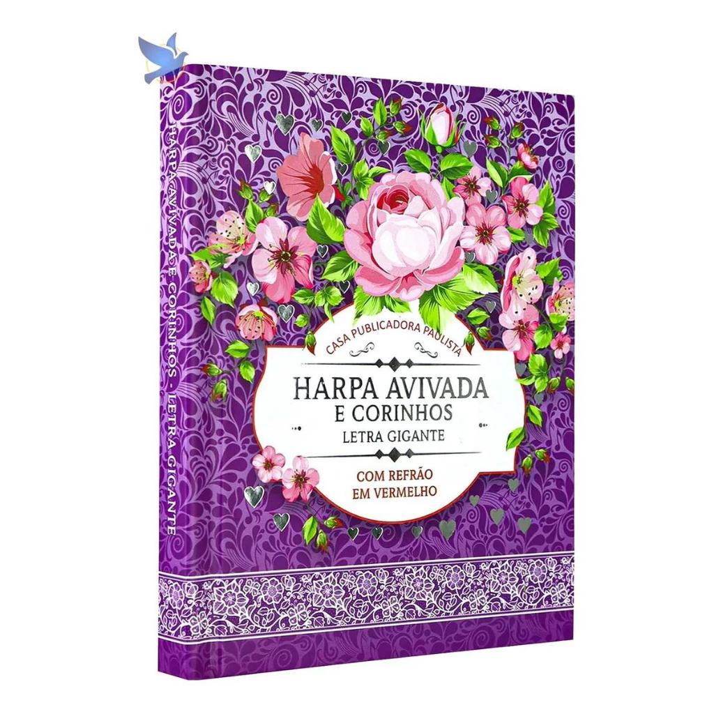 Harpa Avivada E Corinhos Capa Dura Lt Gigante - Mod 01 Floral Lilás- Com Refrão Vermelho