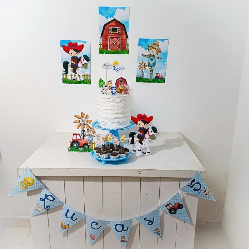 Kit Festa Fazendinha menino Personalizado Só Um Bolinho Festa em Casa Aniversário Infantil adulto Mesversário lembrança