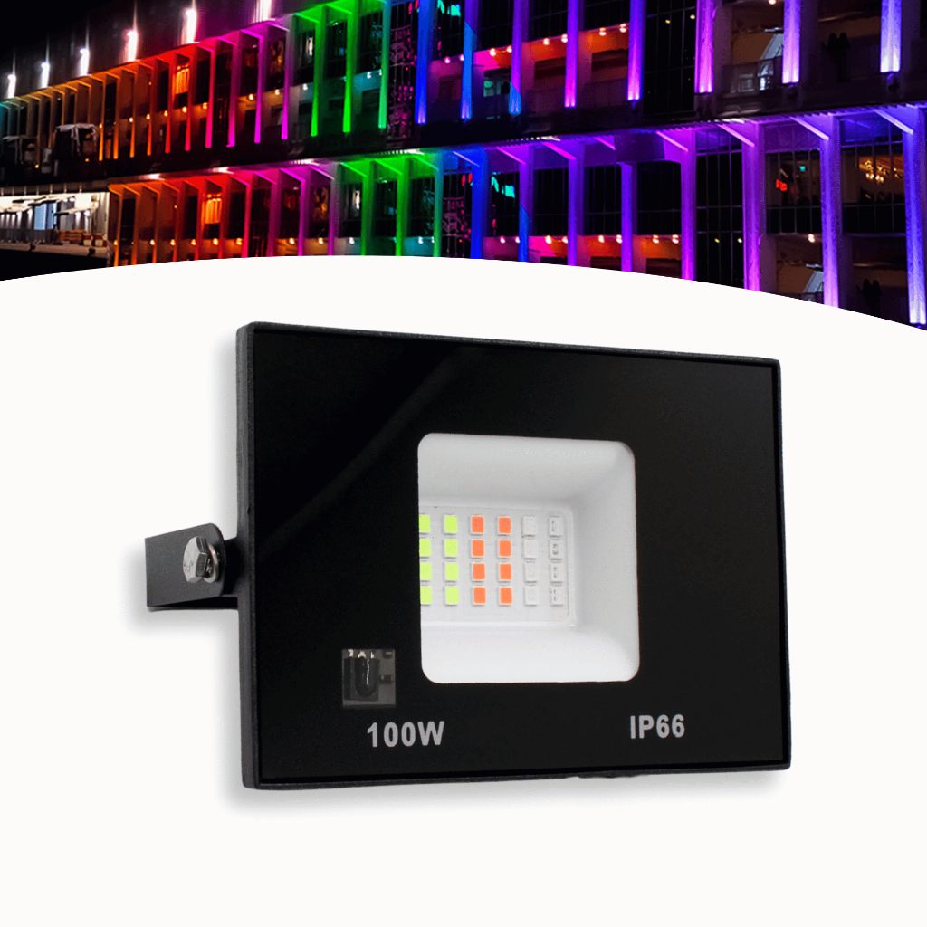 Refletor Led Holofote 100w Bivolt Rgb Colorido C/ Controle Luz Forte 110v 220v em Oferta na Shopee
