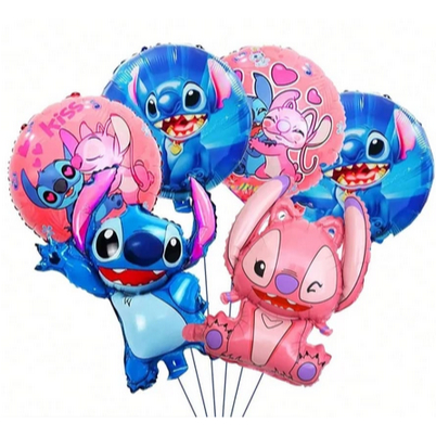 6 Pcs Stitch Balões De Festa De Aniversário , Folha De Desenho Animado Festas Decorações Ponto Azul E Rosa , De Volta Às em Oferta na Shopee