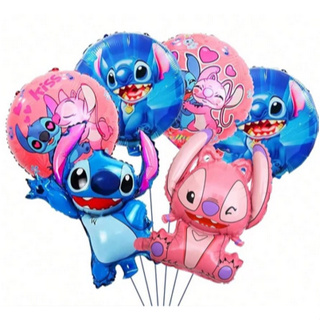 6 Pcs Stitch Balões De Festa De Aniversário , Folha De Desenho Animado Festas Decorações Ponto Azul E Rosa , De Volta Às em Oferta na Shopee
