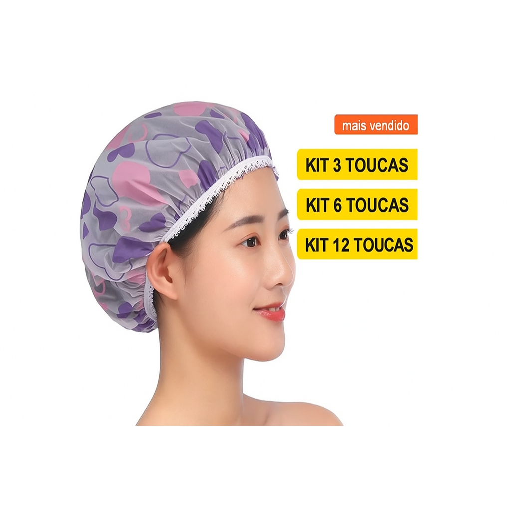 Kit 3 6 12 Peças Toucas Plásticas Acabamento de Banho e Hidratação–Estampas Diversas